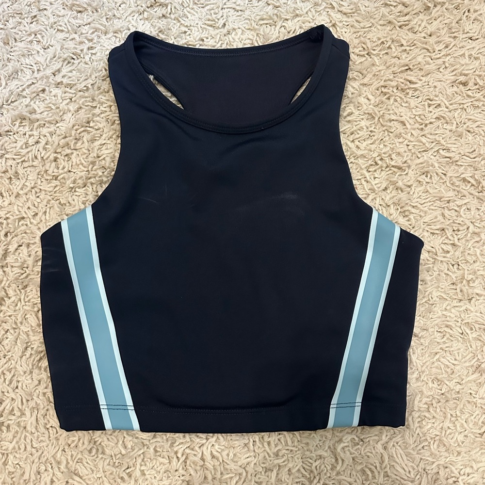 Black Crop Top with Blue Stripes